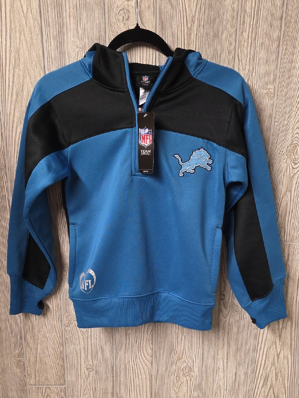 NFL Detroit Lions Kids Quarter Zip Hooded Sweatshirt Kids Size Small NWT